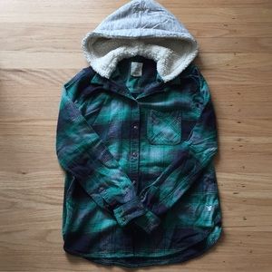 American Eagle Hooded Plaid Button-up